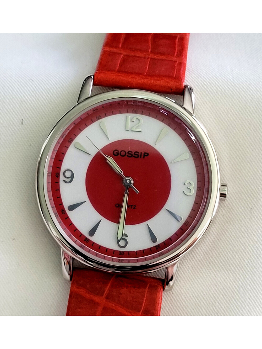 Gossip Men's Red Leather Quartz Watch 36mm New Battery Japanese Movement
